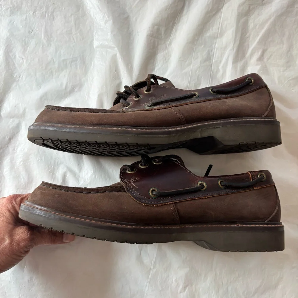 Sebago Portland Waxed Dark Brown Leather Boat Shoes SZ 9 Worn 1X Indoors